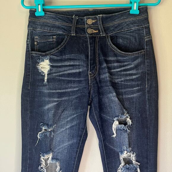 Kancan Dark Wash Distressed Jean Jegging Size 26 - Picture 6 of 12